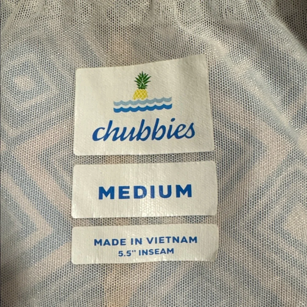 Chubbies Geometric Print 5.5” Swim Trunks Blue Pink Lined Beach-Medium